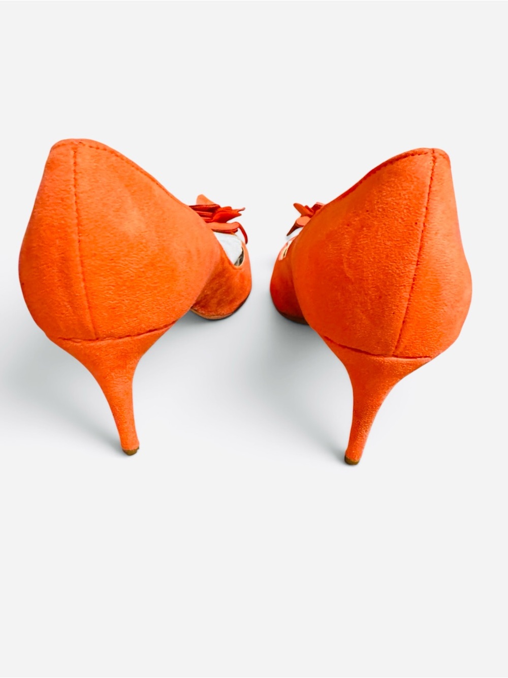 FSJ Orange Court Vegan Suede Flower Pointed Toe Pumps - Picture 7 of 9